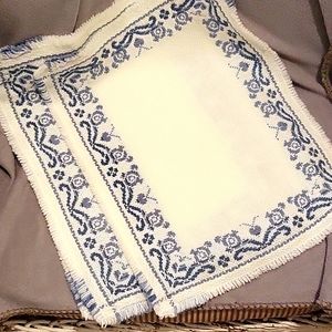 Blue and white woven placemats